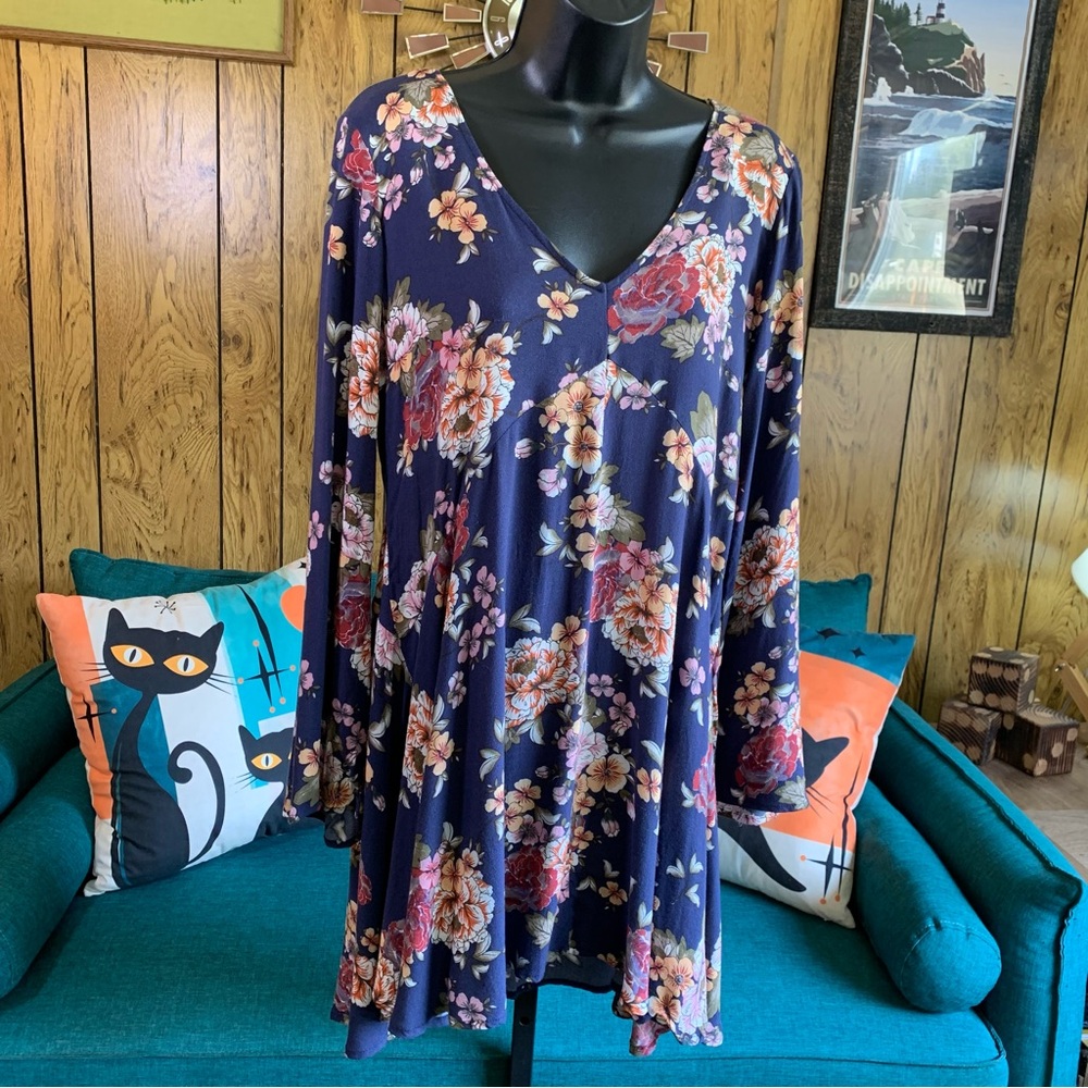 Blue Rain Floral Long Sleeve Dress